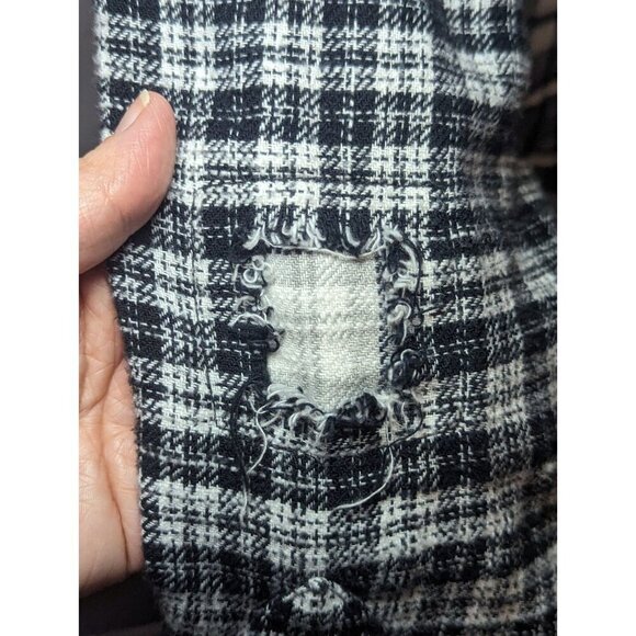 American Eagle Women's S Black White Split Plaid Cropped Button Front Hoodie - Picture 7 of 16